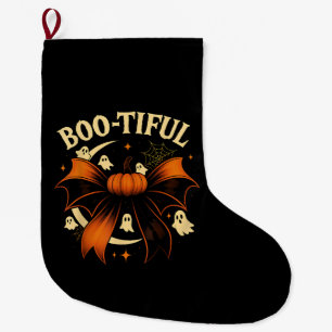 Bootiful Funny Halloween Coquette Bow Pumpkin Large Christmas Stocking