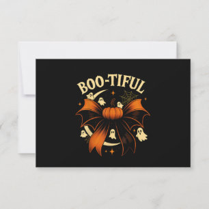 Bootiful Funny Halloween Coquette Bow Pumpkin Thank You Card