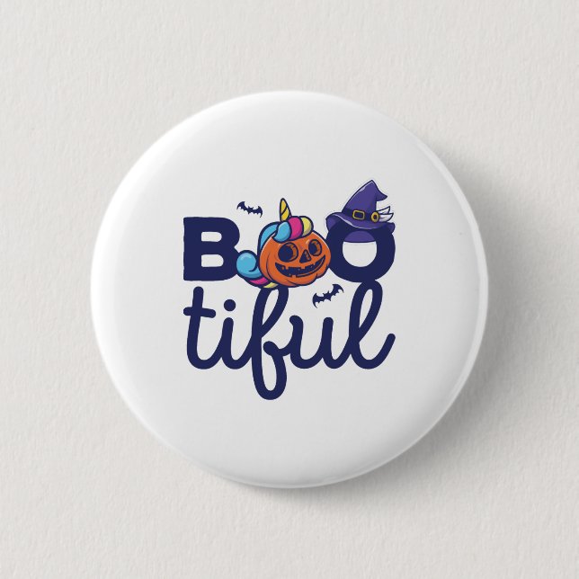 Bootiful Halloween Funny Unicorn Pumpkin lantern 6 Cm Round Badge (Front)