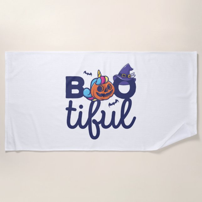 Bootiful Halloween Funny Unicorn Pumpkin lantern Beach Towel (Front)