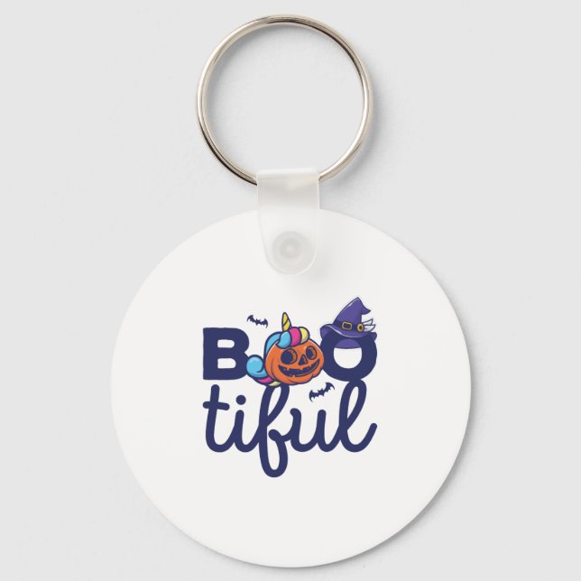 Bootiful Halloween Funny Unicorn Pumpkin lantern Key Ring (Front)