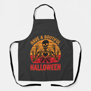 Bootiful Halloween Skeleton Heart Retro Sunset Des Apron