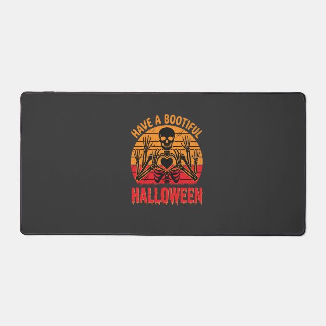 Bootiful Halloween Skeleton Heart Retro Sunset Des Desk Mat (Front)