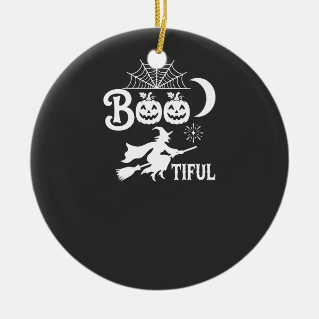 Bootiful Halloween Witch Moon Design_1 Ceramic Ornament (Front)