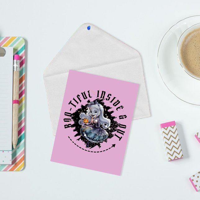 "Bootiful Inside & Out" Halloween Ghost Cute Girl Postcard (Creator Uploaded)