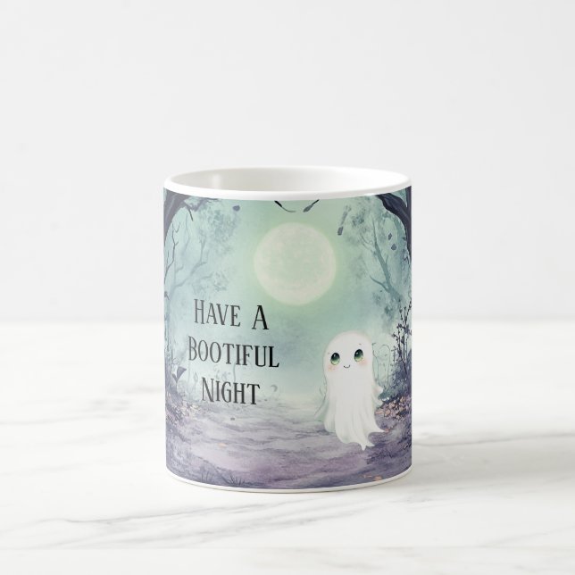 Bootiful Night Full Moon Ghost Halloween Coffee Mug (Center)