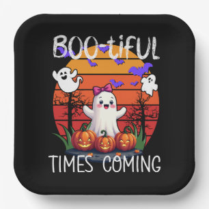 Bootiful Times Coming, Halloween Party Cute Ghosts Paper Plate