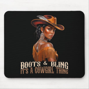 Boots & Bling It's Cowgirl African Women Black Mouse Pad