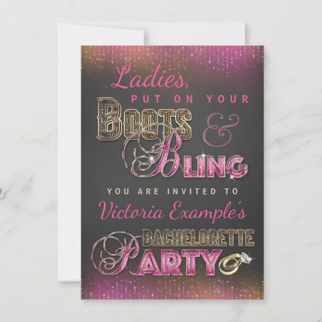 Boots and Bling Bachelorette Party Invitations (Front)