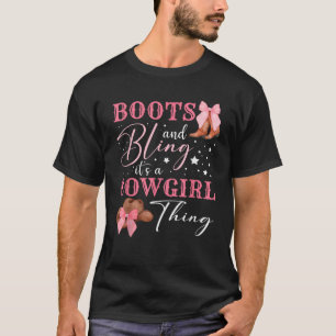 Boots and Bling its a Cowgirl Thing Pink Bow Count T-Shirt