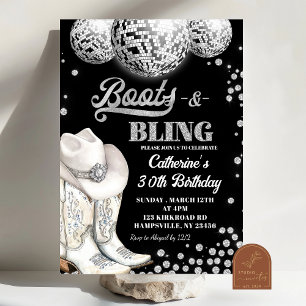Boots and Bling Silver Birthday Party Invitation