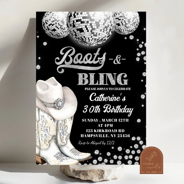 Boots and Bling Silver Birthday Party Invitation (Creator Uploaded)