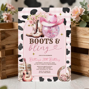 Boots and Bling Skin Cowgirl Western Birthday Invitation