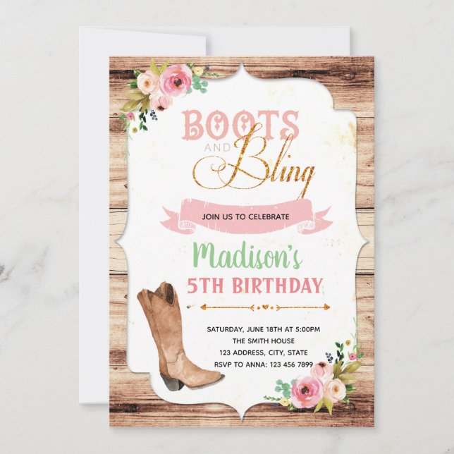 Boots and bling theme invitation (Front)