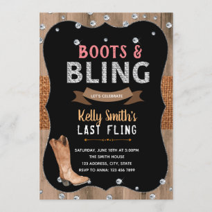 Boots and bling theme party invitation
