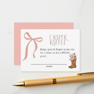 Boots and Bows Baby Girl Shower Diaper Raffle Enclosure Card