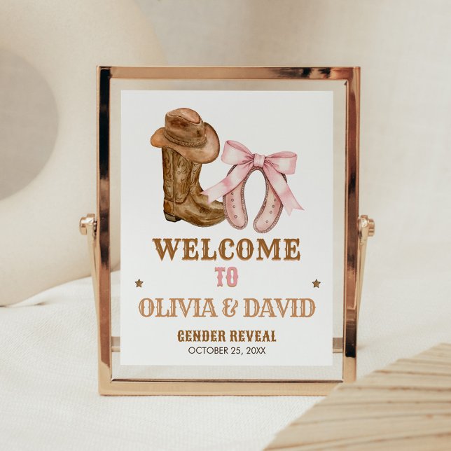 Boots and Bows Gender Reveal Welcome Sign (Western Boots and Bows Gender Reveal Welcome Sign)
