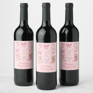 Boots and Bows Pink Girly Bachelorette Party Wine Label