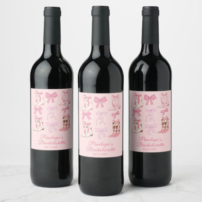 Boots and Bows Pink Girly Bachelorette Party  Wine Label (Bottles)