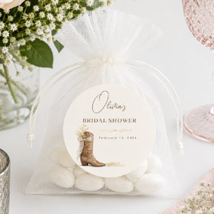 Boots and Brunch Floral Bow Bridal Shower Classic Round Sticker