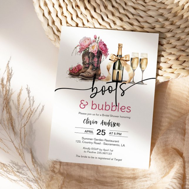 Boots and Bubbles Bridal Shower invitation card (Creator Uploaded)