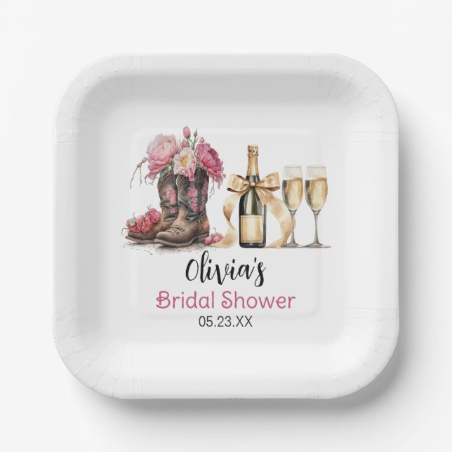 Boots and Bubbles Bridal Shower Last rodeo Paper Plate (Front)