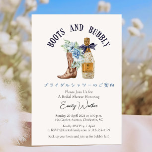 Boots and Bubbly Bridal Shower Blue Floral Western Invitation