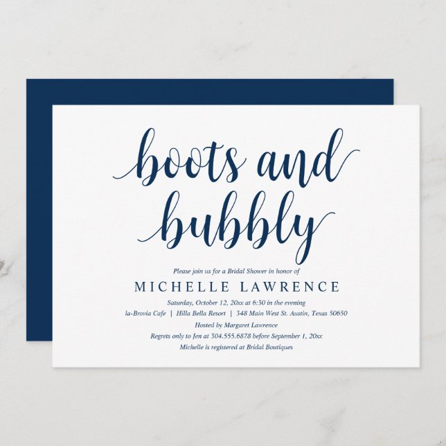 Boots and Bubbly, Bridal Shower Celebration Invita Invitation (Front/Back)