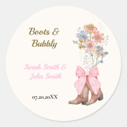 Boots and Bubbly Bridal Shower Classic Round Sticker