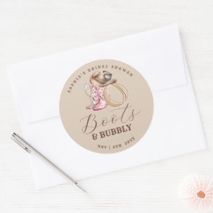  Boots and Bubbly Bridal Shower Classic Round Sticker