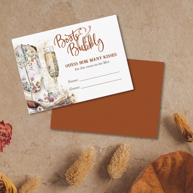 Boots and Bubbly Bridal Shower Guess How Many Kiss Enclosure Card (Guess How Many Kisses bridal shower game)