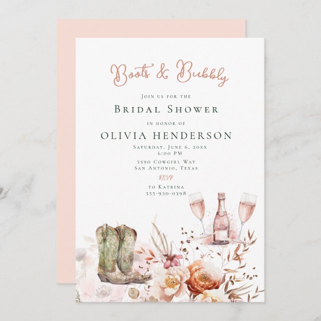 Boots and Bubbly Bridal Shower Invitation (Front/Back)