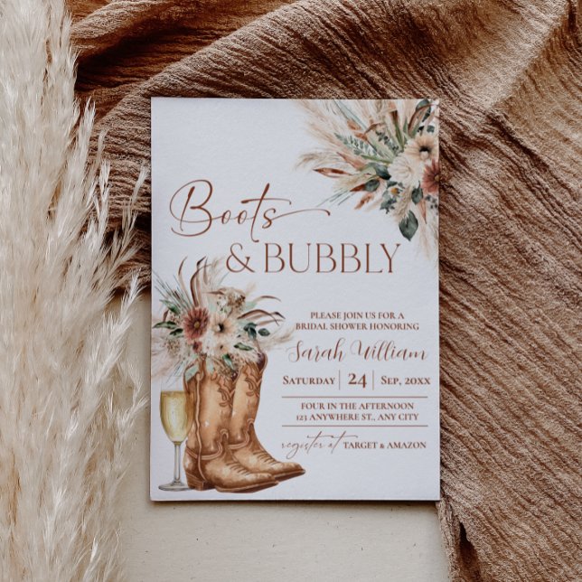 Boots and Bubbly Bridal Shower Invitation (Boots and Bubbly Bridal Shower Invitation | Rustic Western Boho Terracotta Invite)