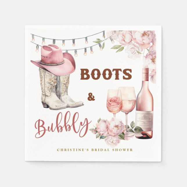 Boots and Bubbly Bridal Shower Napkin (Front)