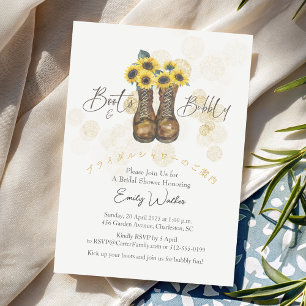 Boots and Bubbly Bridal Shower Sunflower Gold Invitation