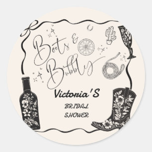 Boots and Bubbly Champagne Western Bridal Shower Classic Round Sticker