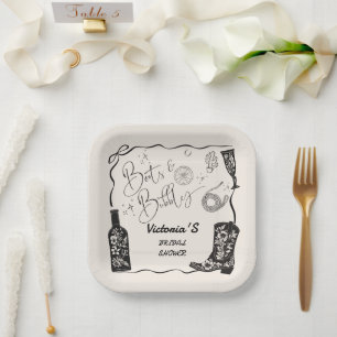 Boots and Bubbly Champagne Western Bridal Shower Paper Plate