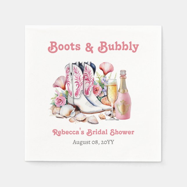 Boots and Bubbly Coastal Cowgirl Bridal Shower Napkin (Front)