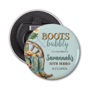 Boots and Bubbly Country Cowgirl Aqua Birthday Bottle Opener