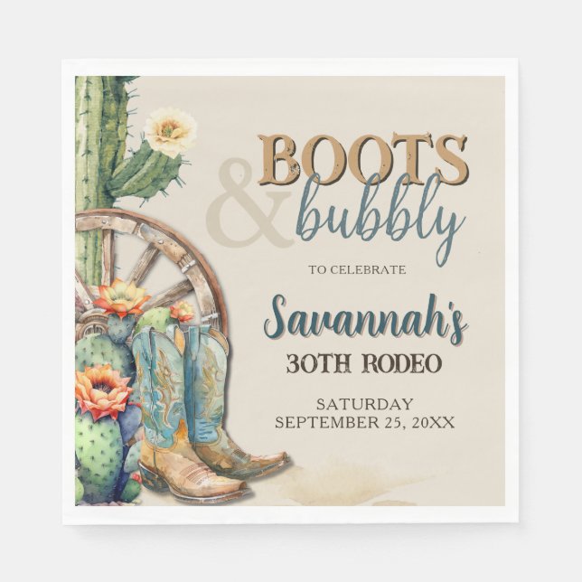 Boots and Bubbly Country Cowgirl Western Birthday Napkin (Front)