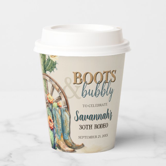 Boots and Bubbly Country Cowgirl Western Birthday Paper Cups (Front)