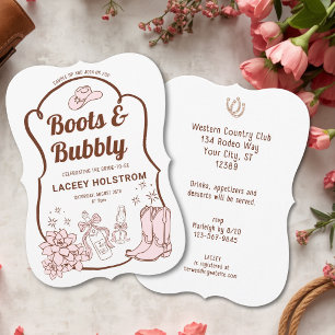Boots And Bubbly Cowgirl Bridal Shower Hand Drawn Invitation