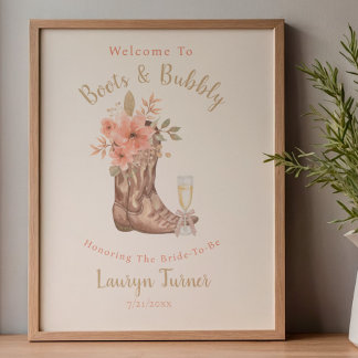 Boots And Bubbly Cowgirl Rustic Bridal Shower Sign