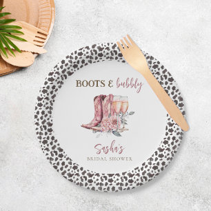 Boots and Bubbly Elegant Pink Bridal Shower Paper Plate
