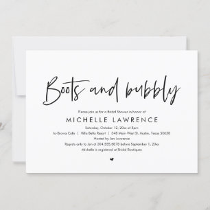 Boots and Bubbly, Modern Casual Bridal Shower Invi Invitation