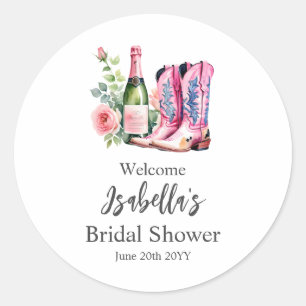 Boots and Bubbly Pink Bridal Shower Classic Round Sticker