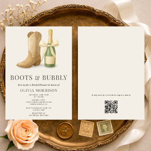 Boots and Bubbly QR Code Bow Bridal Shower Invitation
