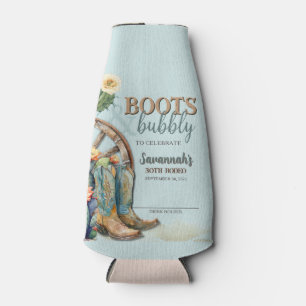 Boots and Bubbly Rodeo Cowgirl Teal Blue Birthday Bottle Cooler