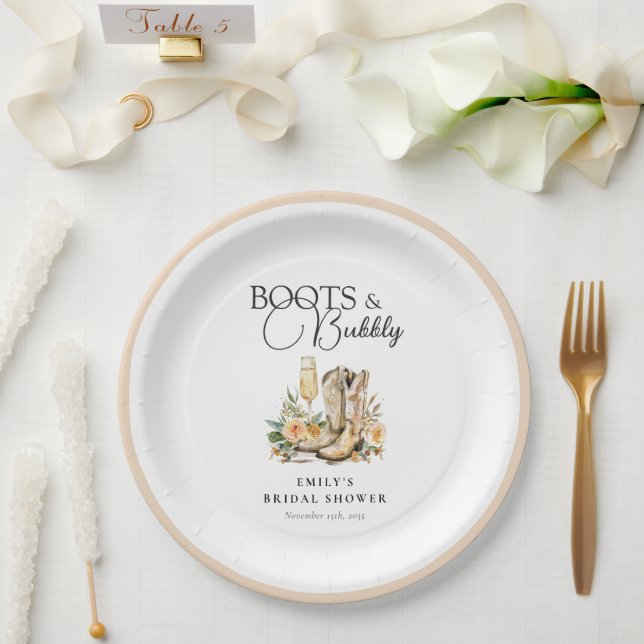 Boots and Bubbly Western Bridal Shower Paper Plate (Wedding)