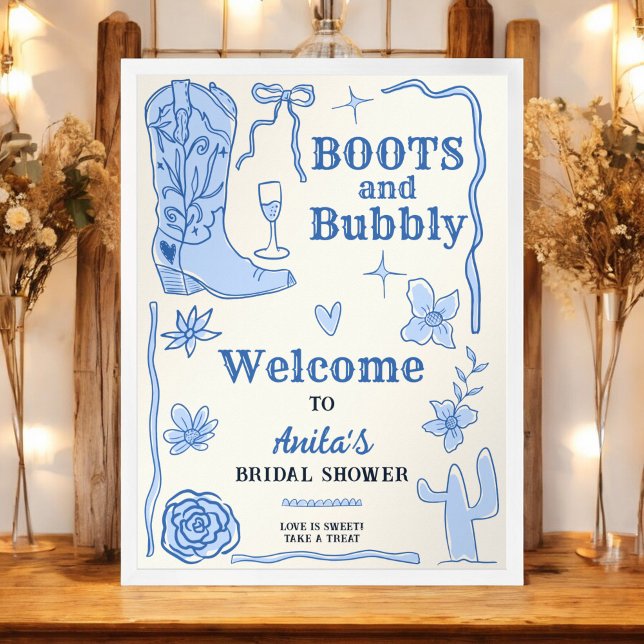 Boots and Bubbly Western Bridal Shower Welcome  Poster (Boots and Bubbly Western Bridal Shower Welcome Poster)